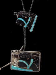 Steer Bolo & Buckle set by Lincoln and Helen Zunie