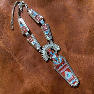 Ryland & Patty Edaakie ~ Coral, Turquoise, Mother of Pearl Inlaid Maiden Necklace