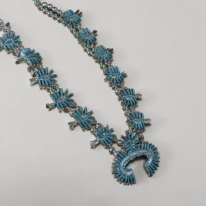 Cachini Turquoise Petit Point Squash Blossom Necklace