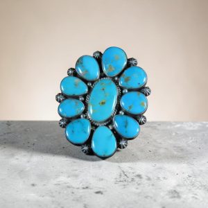 Signed TB ~ Turquoise Floral Cluster Ring