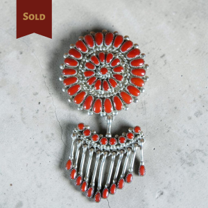 Lorraine Waatsa ~ Coral Round Pendant_Pin with Dangle