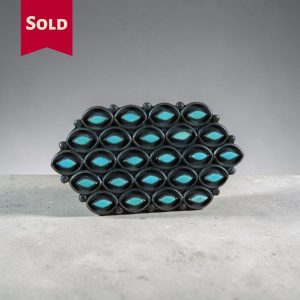 JWLP 004 Margie Neshboo ~ 1940s Sterling Silver_Turquoise Diamond Pattern Pin_Pendant