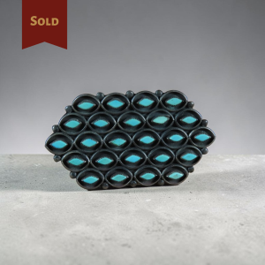 Margie Neshboo ~ 1940s Sterling Silver_Turquoise Diamond Pattern Pin_Pendant