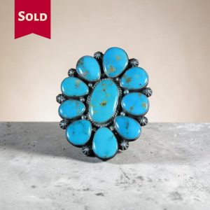 Signed TB ~ Turquoise Floral Cluster Ring