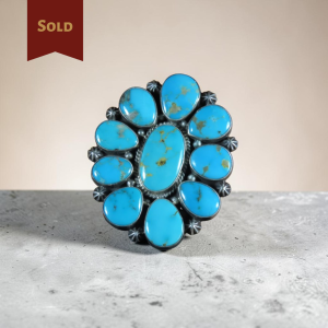 Signed TB ~ Turquoise Floral Cluster Ring