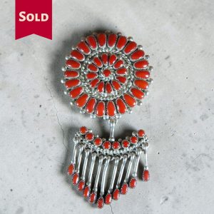 Lorraine Waatsa ~ Coral Round Pendant_Pin with Dangle