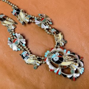 Serefino Esalio ~ Zuñi 1970's Owl Motif Squash Blossom Necklace