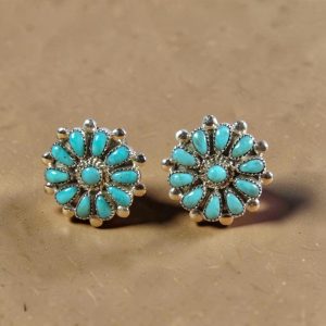 Lorraine Waatsa Sterling_Kingman Turquoise Round Earrings
