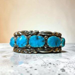 Alice Quam ~ Gold on Silver Sleeping Beauty Turquoise Vintage 1960's Bracelet