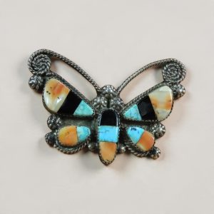 Unknown Zuñi ~ Oyster, Shell, Turquoise, Jet Butterfly Pin_Pendant