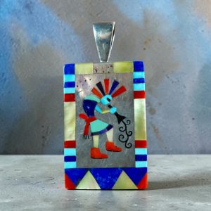 Albert_Dollie Panteah Turquoise, Lapis, Coral, Shell Kokopelli Pin_Pindant