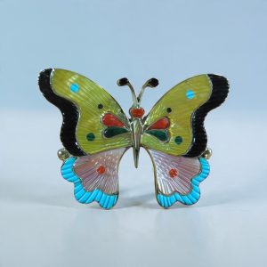 Tamara Pinto Sterling_Turquoise, Jet, Coral, Shell Butterfly Pin_Pendant