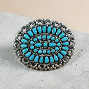 Fannie W Ondelacy ~ Sterling_Sleeping Beauty Turquoise Oval Manta Pin
