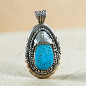 Robert_Bernice Leekya ~ Sterling_Kingman Turquoise Single Stone Pendant
