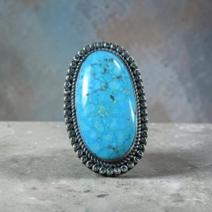 Stamped FM ~ Sterling_Kingman Turquoise Single Stone Ring